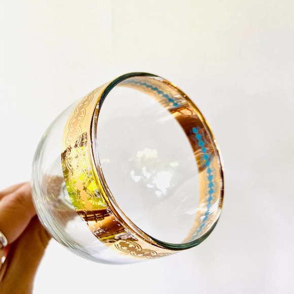 🐚SOLD🐚RARE Culver 22K Mid Century Stemmed Wine Glasses with a Gold and Aqua - Picture 9 of 9